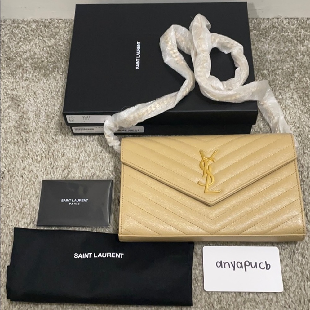NEW ❤️ YSL Saint Laurent Chain Wallet Nude Powder